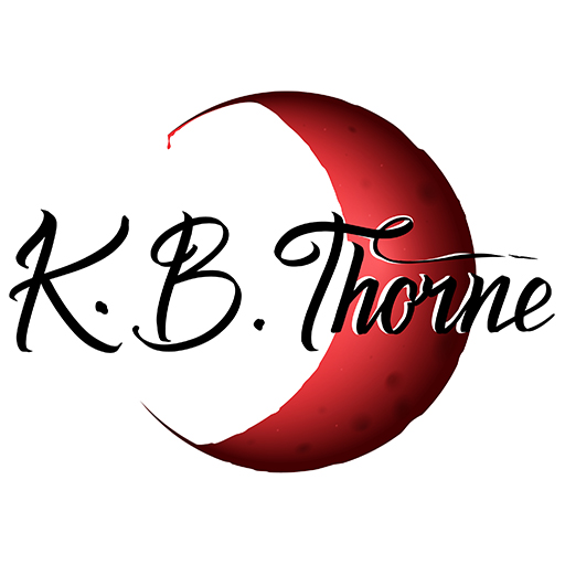 The author's logo is a crescent moon, red fading into black, with her name K. B. Thorne in a curvy script.